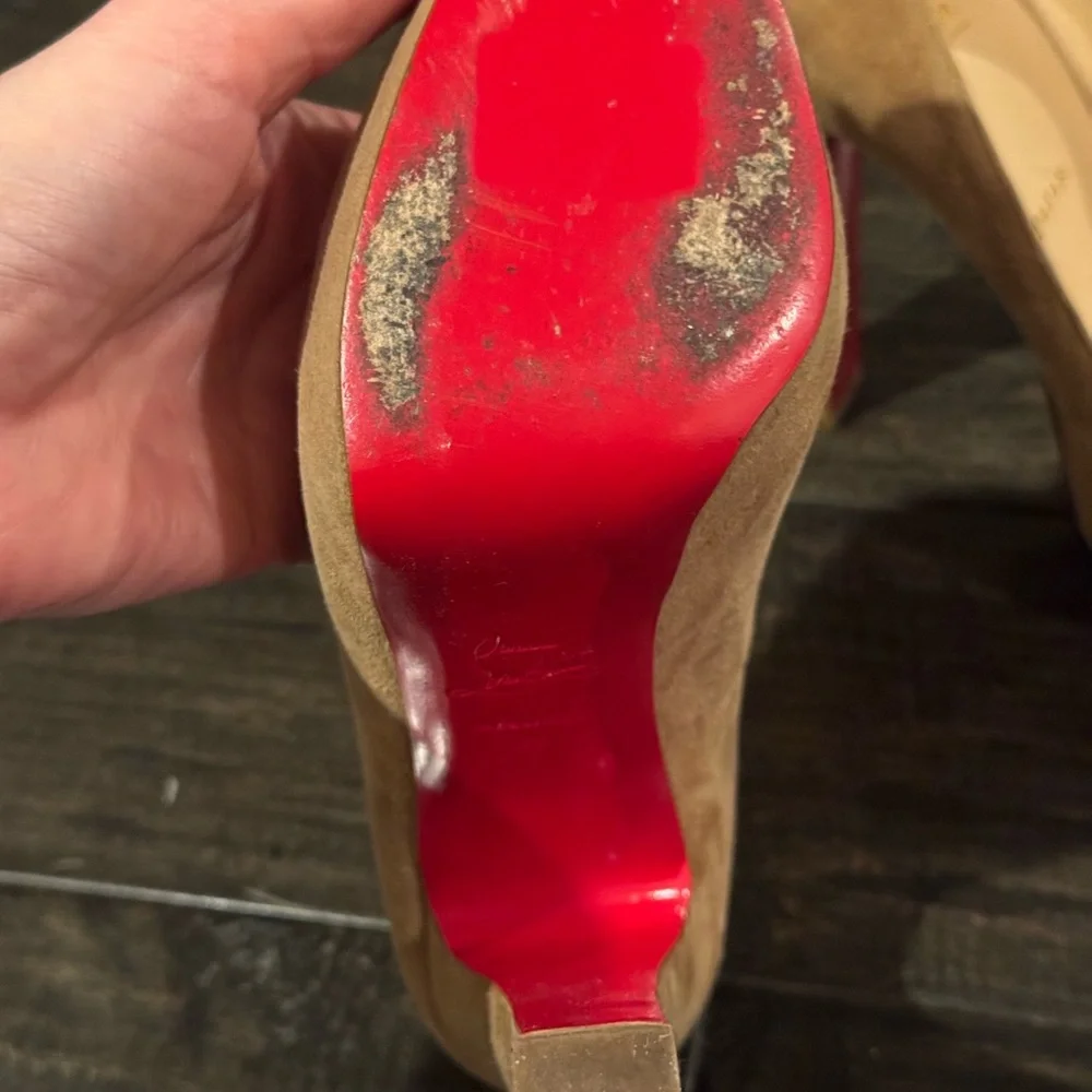 Christian Louboutin Brown Suede Heels - Picture 2 of 9